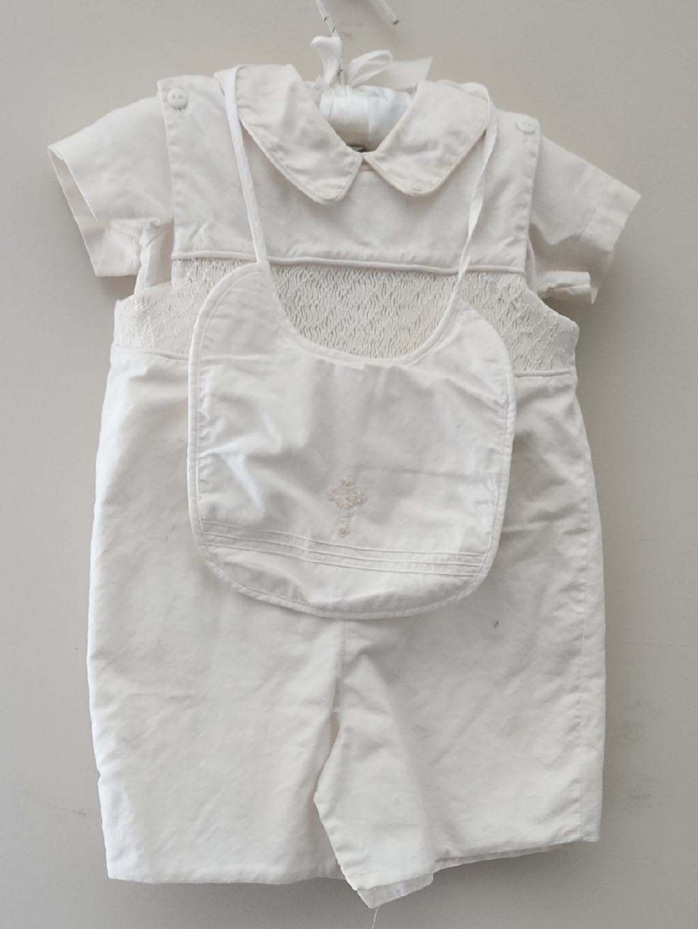 VTG Strasburg Children 18M Smocked Christening Romper & Bib Heirloom Set